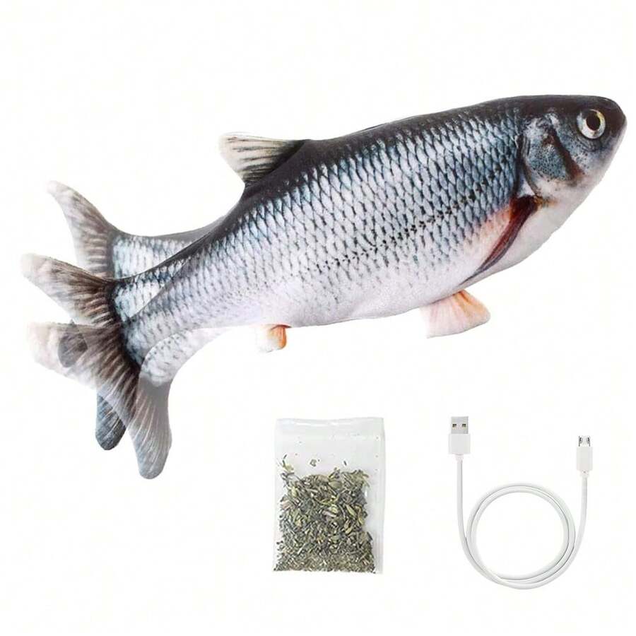 Floppy Fish Cat Toy, Moving Cat Kicker Fish Toy, Cat Toys Flopping Fish With Silver Vine And Catnip, Motion Kitten Interactive Exercise Toys For Indoor Cats, Wiggle Fish Catnip Toys