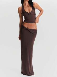 Womens Stylish Halter Neck Camisole Tops Summer Sleeveless Solid Hue Knot-Front Elegant Blouses Dressy Shirt Tops