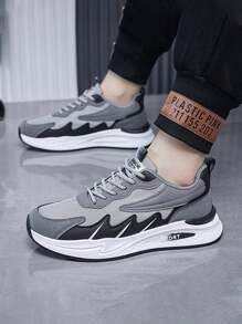 Mens Anti-Slip Cushioning Thick Sole Low Top Casual Trainers, Outdoor Breathable Mesh Lightweight Running Trainers, Versatile Round Toe Lace Up Soft Sole Tennis Shoes, Suitable For Walking, Hiking, Camping, Work, Travel, Daily. - 灰色 - 查看 3