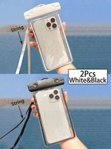 2 件白色和黑色夜光防水手机袋、手机防水袋、游泳外卖挂脖手机袋、荧光手机袋、户外运动游泳漂浮气囊水下摄影手机壳、手机防水袋、手机袋沙滩手机袋适用于 14 13 12 等手机（白色和黑色）