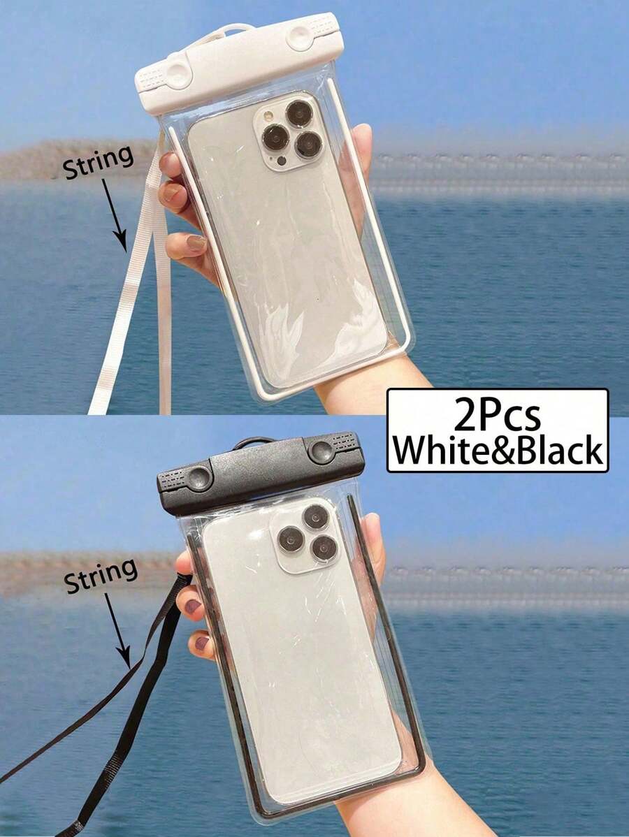 2 件白色和黑色夜光防水手机袋、手机防水袋、游泳外卖挂脖手机袋、荧光手机袋、户外运动游泳漂浮气囊水下摄影手机壳、手机防水袋、手机袋沙滩手机袋适用于 14 13 12 等手机（白色和黑色）