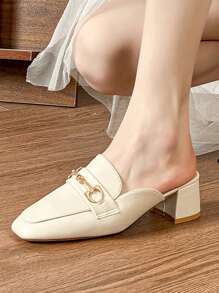 HanDuEke 女士粗跟露趾穆勒拖鞋，2025 春夏新款露背一脚蹬中跟乐福鞋，平底一脚蹬鞋