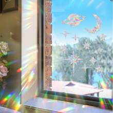 SHAWULA 25 PIEZAS Pegatinas opacas para ventanas con diseño de cielo estrellado para evitar colisiones de pájaros, pegatinas de vinilo prismatizado arcoíris, no adhesivas para decoración de ventanas