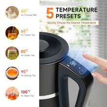 Aigostar Variable Temperature Control Kettle Electric, 1.7L 2200w, Double Wall Design, Black - UK Plug(220-240V) - View 2