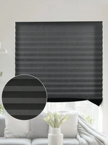 1pc Solid Color Shade No Tools Original Light Filtering Pleated Fabric Shade, Self-Adhesive Design, UV Protection, Blackout, Insulating, Lightweight, Fade-Resistant, Minimalist Pleated Curtains – Suitable For Bedroom, Living Room, Office, Bathroom. Gifts Birthday Graduation - Black - View 1