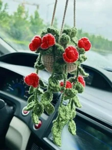 1 pieza Planta de crochet linda para espejo retrovisor de carro/decoración de habitación, accesorio colgante hecho a mano para espejo de carro estilo bohemio, adecuado para mujeres y niñas, decoración estética interior verde del carro, adorno colgante para camión para hombres