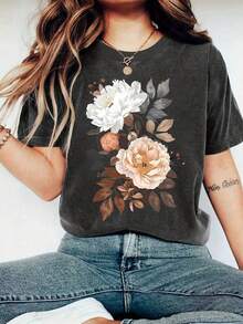 女士休闲短袖圆领 T 恤