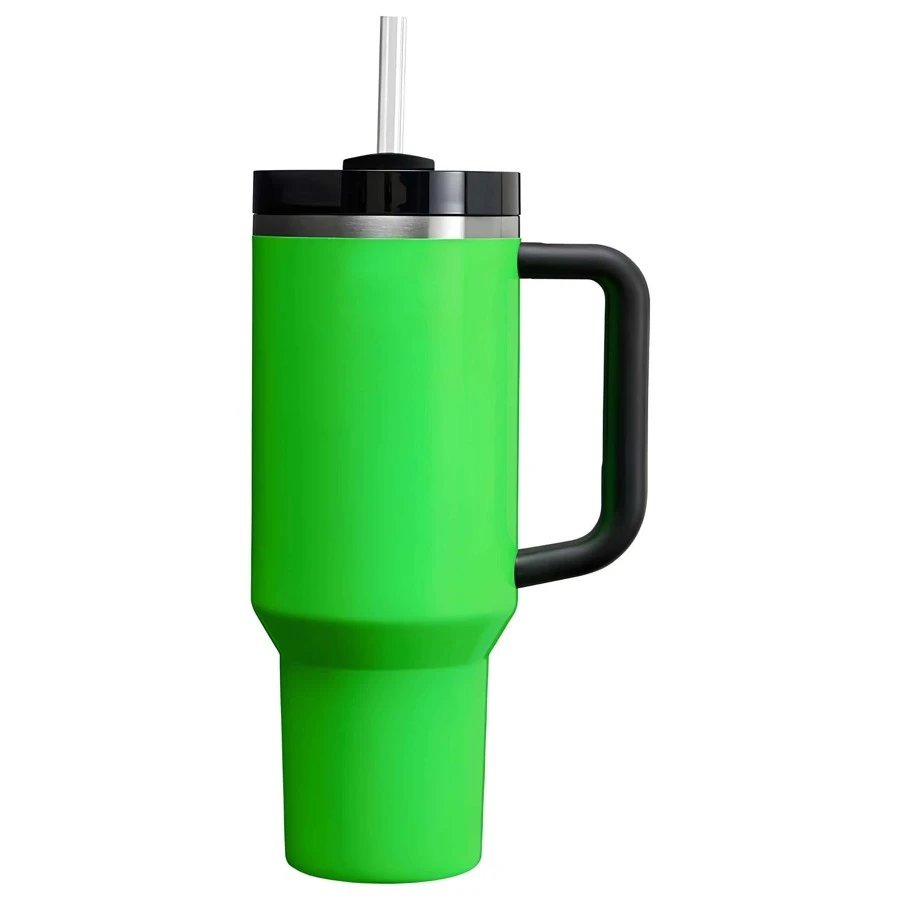 Compatible With  40 Oz H2.0 Tumbler With Handle, Double Walled Vacuum Insulated Stainless Steel Water Bottle Premium Summer Drinkware Portable Handy Flask Travel Mug Iced Coffee Cup For Outdoor Camping, Hiking, Driving, Travel, Perfect Gift Idea - huỳnh quang màu xanh lá cây - Xem 1