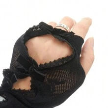 Women Lace Bolero Shrug Open Front Cropped Cardigan UV Sun Protection Fishnet Shawl Long Sleeve Arm Sleeves With Finger Holes Y2k Streetwear - màu đen - Xem 4
