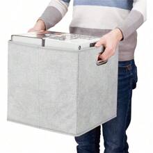 13 Inch Collapsible Storage Cubes Bins Teal Stripes Fabric Storage Boxes Foldable Cube Inserts Storage Grey Printed Folding Cloth Storage Baskets Drawer Organizer - Gray-white Dots - View 2