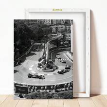 1 pieza, Lienzo colgante, Pintura decorativa enmarcada, Artes de pared, Póster, Gran Premio de Mónaco, Póster, Arte de pared en blanco y negro, Pista de carreras, Regalo de fans, Regalos de cumpleaños y graduación
