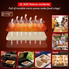 Gyreuni 4 PCS Rectangle Pizza Stone Set, 15" Large Pizza Stone For Oven And Grill With Pizza Peel(OAK), Pizza Cutter & 10pcs Cooking Paper For Free, Baking Stone For Pizza, Bread,BBQ - White - View 3