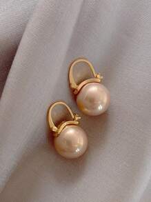 1 Pair Minimalist Vintage French Style Elegant Faux Pearl Women Hoop Earrings