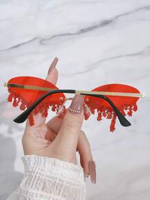1 Cặp Kính Mắt Thời Trang Hình Giọt Nước Thiên Thần Không Gọng Kim Loại Đính Đá Rhinestone Cho Tiệc Tùng & Lễ Kỷ Niệm Cho Kỳ Nghỉ Hè Trên Bãi Biển, Ngoài Trời, Du Lịch - Đỏ - Xem 4
