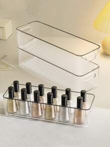 1pc Large Capacity Storage Box, Makeup And Tool Organizer Basket For Nail Polish, Perfume, Lipstick, Makeup Brushes, Eyebrow Pencils, Face Masks Etc. Simplistic Transparent PET Material, Stackable, Portable For Bathroom, Bedroom, Living Room, Dorm