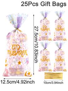 Eid Mubarak Gift Bags Plastic Candy Snack Gift Packaging Bags With Star & Moon Designs, Perfect For Ramadan Kareem Celebrations Islamic Muslim Party Supplies Eid Al-Fitr Gifts