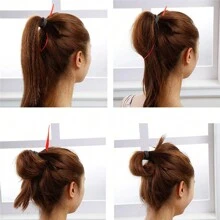 发饰套装 - 泡沫海绵发髻造型器、法式扭发夹、按扣发髻制作器、松紧带和发夹（棕色） - 咖啡 - 查看 7