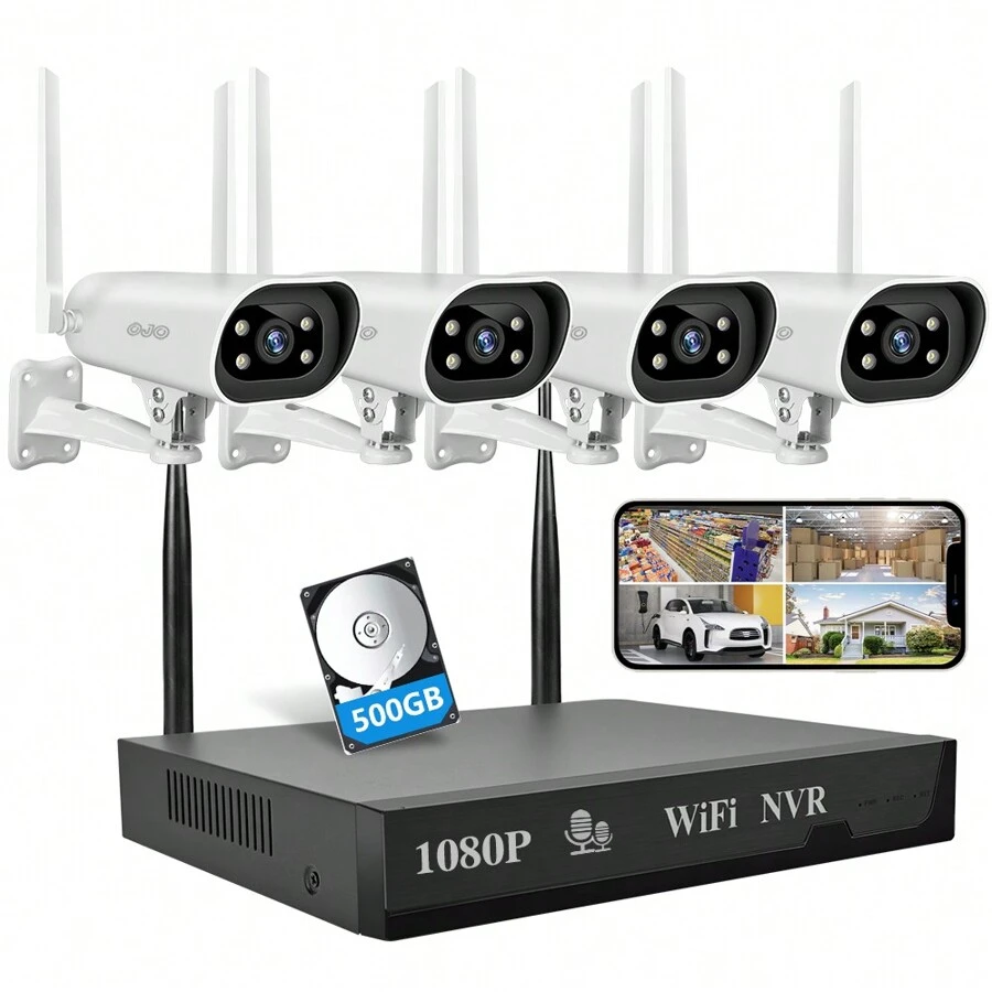 Kit Circuito Cerrado 4 Cámaras de seguridad con resolución 2MP visión nocturna incluida - Blanco - Ver 1