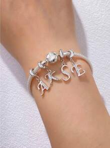 1pc 925 Sterling Silver A-Z Letter Cubic Zirconia Pendant Bead, Suitable For Women Bracelet, Bangle DIY Jewelry Making Gift, Exquisite Women Jewelry