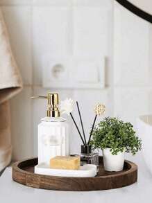 1pc Set Bathroom Decor Round Wooden Candle Tray, Rustic Style Wooden Candle Holders Vintage Pillar Rack For Living Room Coffee Table, Kitchen Counter Centerpiece Decoration