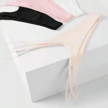 3 Pack Micro Thong Cotton G String V String Seamless Sexy High Waisted For Women (Nude/Black/Pink) - đen/mơ/hồng - Xem 5