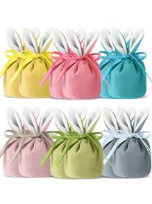 2/6 Túi quà hình thỏ Phục sinh có dây rút - Túi đựng quà tai thỏ bằng nhung dễ thương, nhiều màu sắc, dùng cho tiệc cưới, sinh nhật, tiệc Phục sinh mùa xuân và giỏ quà - Nhiều màu - Xem 12