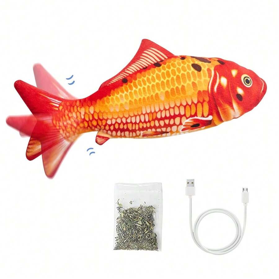 Floppy Fish Cat Toy, Moving Cat Kicker Fish Toy, Cat Toys Flopping Fish With Silver Vine And Catnip, Motion Kitten Interactive Exercise Toys For Indoor Cats, Wiggle Fish Catnip Toys - Cá Koi đỏ - Xem 1