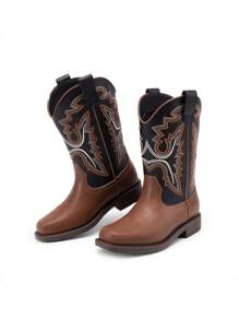 Boys Girls Western Boots Cowboy Boots Kids Western Square Toe Riding Boots - 黑色 - 查看 8