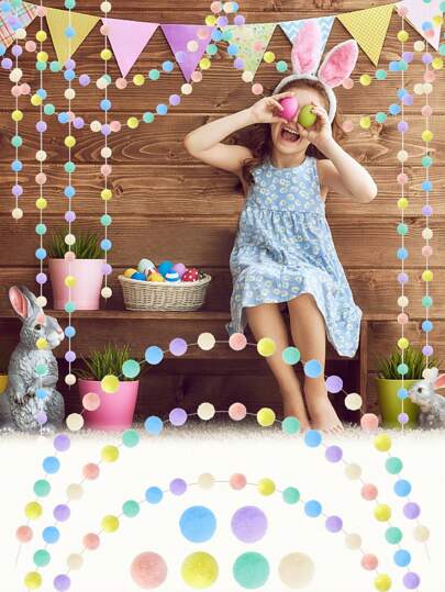 1~4Packs Pastel Pom Pom Garland Hanging Easter Decorations 9.8 Ft Felt Ball Garland Living Room Wall Classroom Easter Banner, Cute Spring Easter Birthday Party Hanging Ornaments Supplies