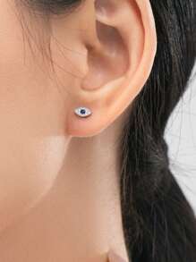 1 Pair S925 Sterling Silver Evil Eye Cubic Zirconia Stud Earrings For Women, Butterfly Backing Design With Blue Cubic Zirconia, 18K Gold Plated Hypoallergenic Jewelry, Fashionable & Suitable For Daily Wear Or Gift, Comes With Box - View 9