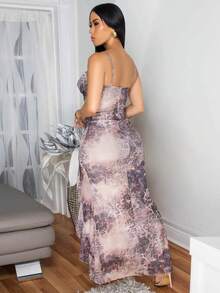 1pc Fashion Sexy High Slit Ruffle Hem Dress, Party Dress, Wedding Guest Cocktail Dress - Dusty Pink - View 5