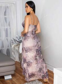 1pc Fashion Sexy High Slit Ruffle Hem Dress, Party Dress, Wedding Guest Cocktail Dress