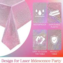 2pcs Pink Holographic Laser Tablecloth, Shimmer Lightweight Disposable Rectangle Tablecloths For Birthday Party, Wedding Anniversary, Bachelorette Party - Pale Pink - View 3