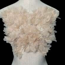 1 pieza Aplicación de encaje 3D en forma de flor, recorte de material bordado para accesorios de vestido de novia y velo DIY, suministros de tela de costura - Multicolor - Ver 4