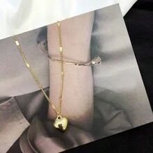 1 件心形设计项链 - 优雅奢华，带有心形吊坠和锁骨链，简约而百搭，适合任何情人节情人节场合 - 愛-金色 - 查看 8