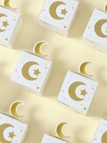 24个镂空月亮星星礼盒，适用于开斋节礼品包装、斋月节日派对礼品袋、儿童开斋节饼干糖果包装盒、斋月降临节派对礼品、斋月装饰、斋月厨房烘焙包装盒、餐桌装饰、开斋节装饰品、斋月派对用品、开斋节长袍睡衣、穆斯林斋月节日派对用品 - 白色金色 - 查看 9