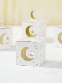 24个镂空月亮星星礼盒，适用于开斋节礼品包装、斋月节日派对礼品袋、儿童开斋节饼干糖果包装盒、斋月降临节派对礼品、斋月装饰、斋月厨房烘焙包装盒、餐桌装饰、开斋节装饰品、斋月派对用品、开斋节长袍睡衣、穆斯林斋月节日派对用品 - 白色金色 - 查看 3