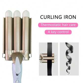 三筒卷发器，可调节温度的陶瓷卷发器，25 毫米卷发器，适合长发或短发，加热速度快，持久的海滩波浪，女性礼物，母亲节礼物