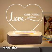 LICVIC 1pc Customized Name Heart-Shaped Acrylic Lamp, Personalized Text/Date Acrylic Decor, Acrylic Decor With Base - Style a - View 10