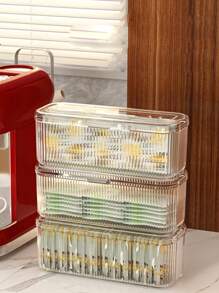 1 pièce Boîte de rangement multifonctionnelle transparente à rabat, convenant pour les médicaments, les collations, les cosmétiques et la papeterie - panier de bureau en plastique, sac organisateur de cosmétiques, transparent, étui à crayons