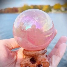 1颗玫瑰石英水晶球 - 天然电镀疗愈石，适用于家居装饰、灵气能量疗愈和馈赠 - 情人节、圣诞节、母亲节和父亲节的完美之选 - 彩色 - 查看 13