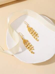 1 套简约 24K 镀金铜手工链环流苏耳环和项链首饰套装，适合女性日常佩戴和节日礼物 - 金黃色 - 查看 3