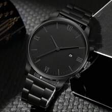 1 件装时尚商务男士石英表，简约圆形表盘，固定尺寸表带，男士最佳礼物，适合假日和日常佩戴 - 黑色 - 查看 13