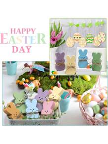6pcs Easter Bunny Wooden Sign, Freestanding Rabbit Shape Tabletop Decoration For Spring Birthday, Home Office, Gift - Multicolor - View 5