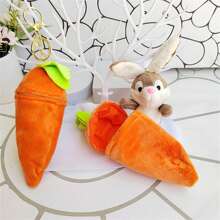 Cute Plush Keychain Stuffed Carrot Key Ring With Bunny Inside Purse Charms Pendant For Car Keys Handbags Backpacks