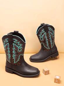 Boys Girls Western Boots Cowboy Boots Kids Western Square Toe Riding Boots - 巧克力棕 - 查看 1