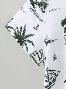 2pcs/Set Boys Summer Beach Element Printed Round Neck Short Sleeve T-Shirt + Solid Color Shorts - White - View 5