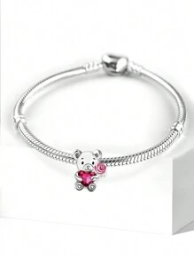 S925 Sterling Silver Love Rose Bear Pendant Charm Pendant Ball Suitable For Bracelets DIY Women's Jewelry - Love Rose Bear - View 3