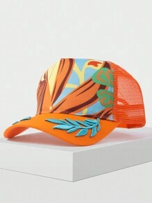 1 pieza Gorra de béisbol para pareja con protección UV, bordado, de poliéster transpirable y con estampado de hojas, de estilo casual - gorra de malla - Ver 5
