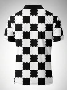 Polo a maniche corte da uomo con taschino e motivo a griglia a contrasto - Multicolore - Visualizzare 3